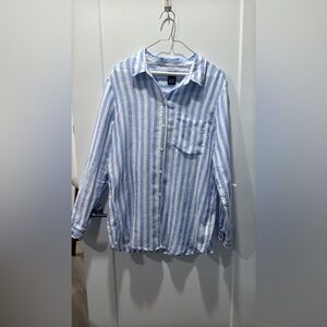 Gap - 100% Linen Oversized Shirt - Light Blue & White Striped - Size: M